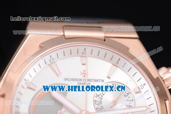 Vacheron Constantin Overseas Dual Time Asia ST30 Automatic Rose Gold Case with Silver Dial Stick Markers and Black Rubber Strap - Click Image to Close